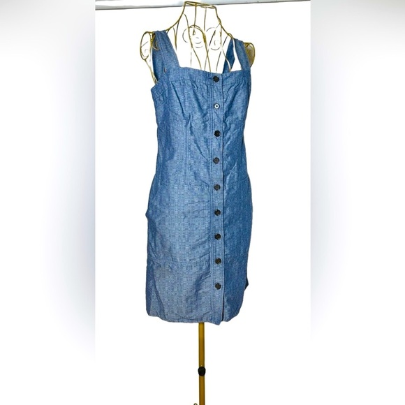 Derek Lam Chambray Indigo Blue Denim Button Front Dress with Pockets, Size M (8) - Picture 7 of 16